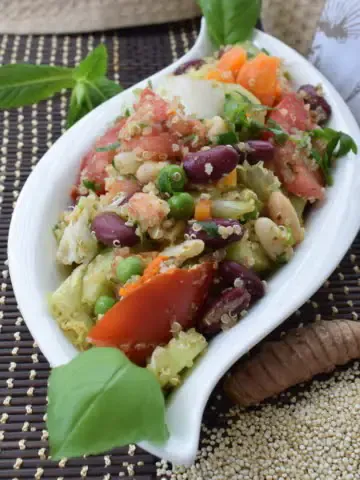 ¾ view a plate of quinoa bean salad