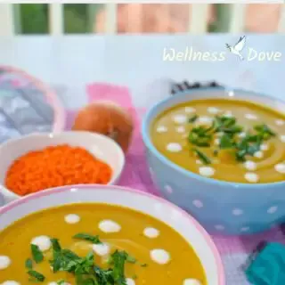 Easy and quick Red Lentil Cream Soup recipe! It might look like a soup but it's lentil-rich and really satiating. And super-healthy, with whole natural plant foods only. No added oils!