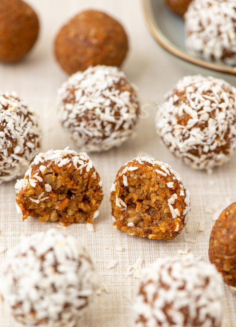 the carrot cake balls on a table