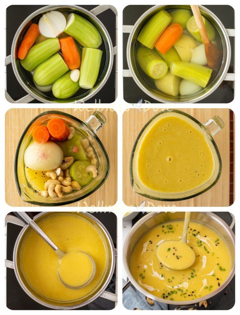 Making of the zucchini soup in steps