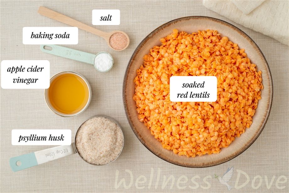 the ingredients for the vegan gluten free lentil bread