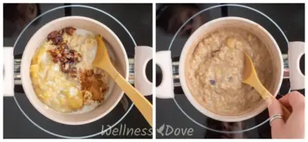 Quick Brown Rice Pudding cooking in a pot