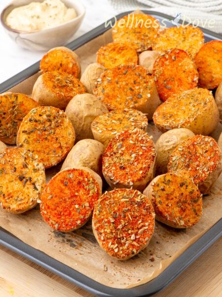 Easy Oven Roasted Potatoes in a baking dish display