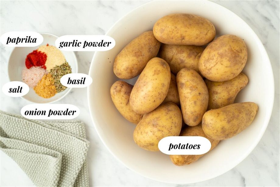 the ingredients for the the vegan oven baked potatoes with herbs