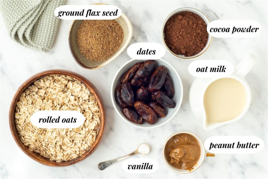 the ingredients for the Vegan Brownie Baked Oatmeal