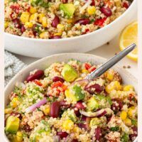 pinterest image for the vegan avocado quinoa salad