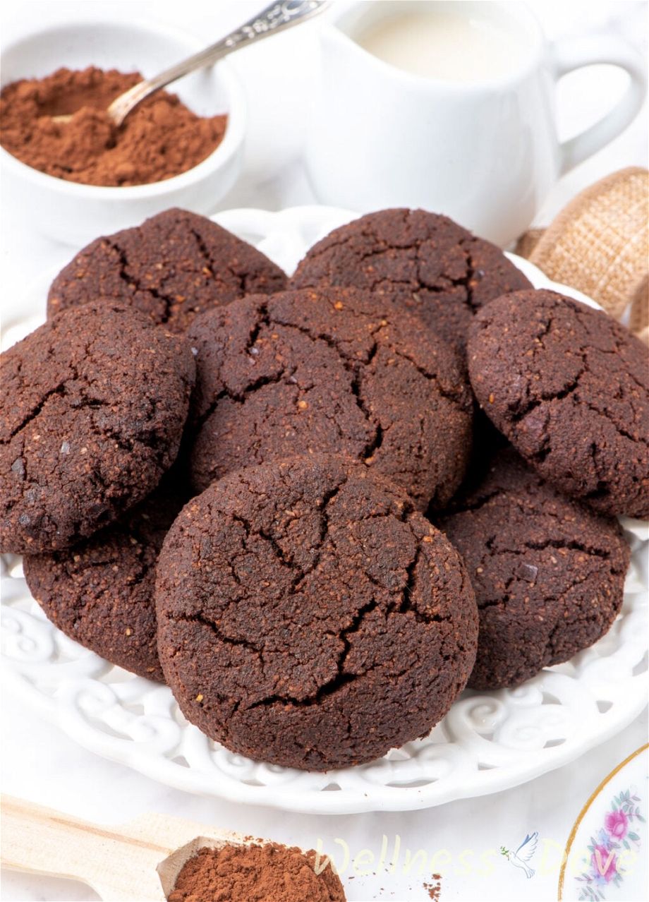 8 Easy Chocolate Almond Vegan Cookies in a small plate