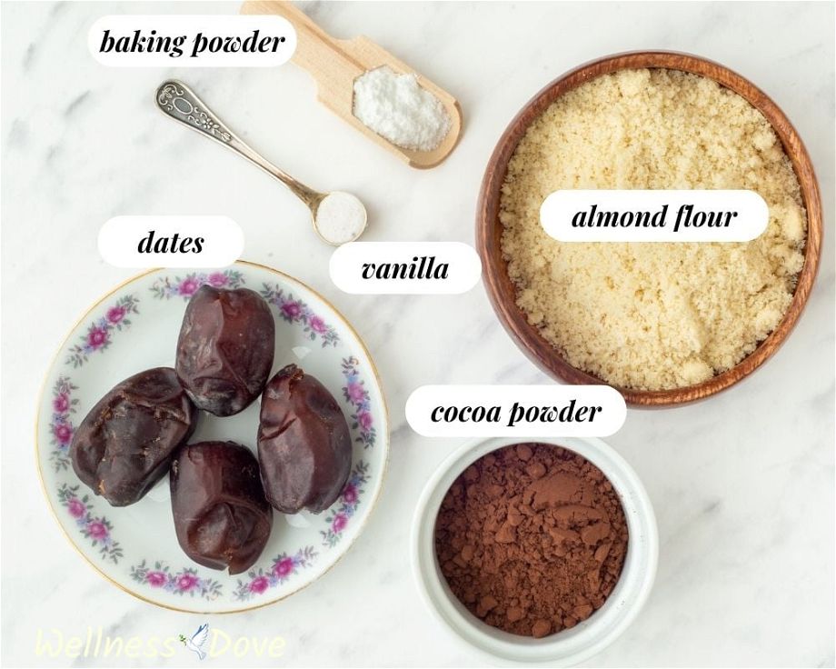 the ingredients for the Easy Chocolate Almond Vegan Cookies