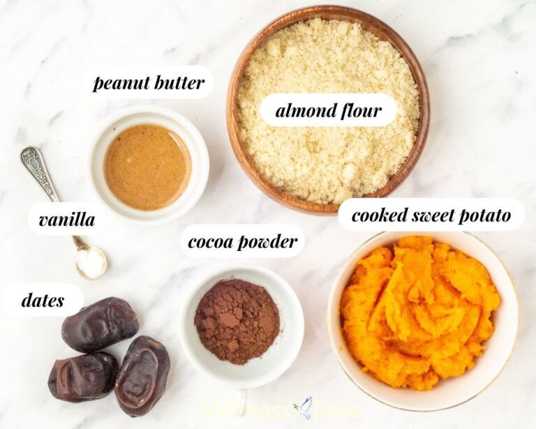 the ingredients for the vegan sweet potato bliss balls