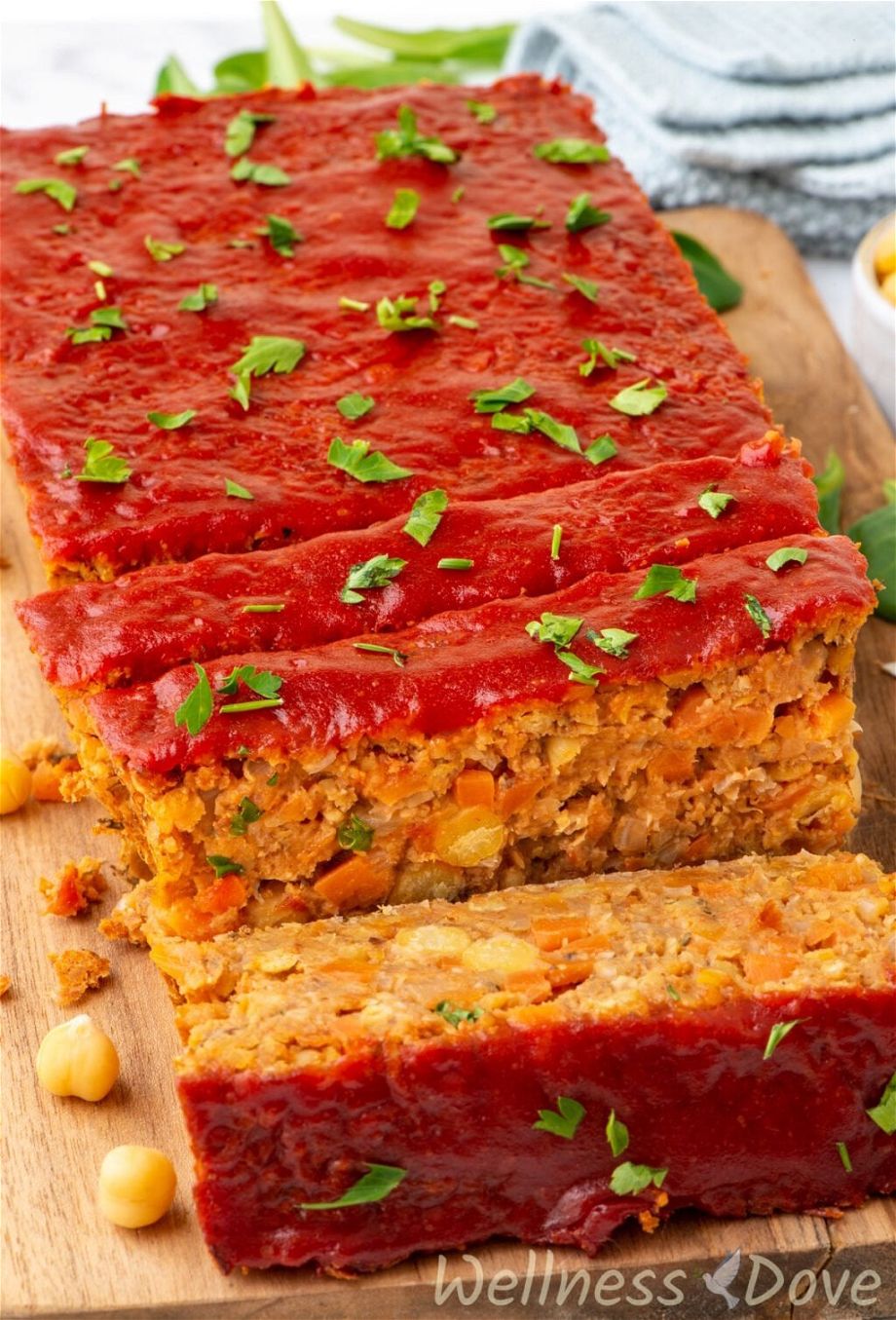 a macro shot of the vegan chickpea meatloaf