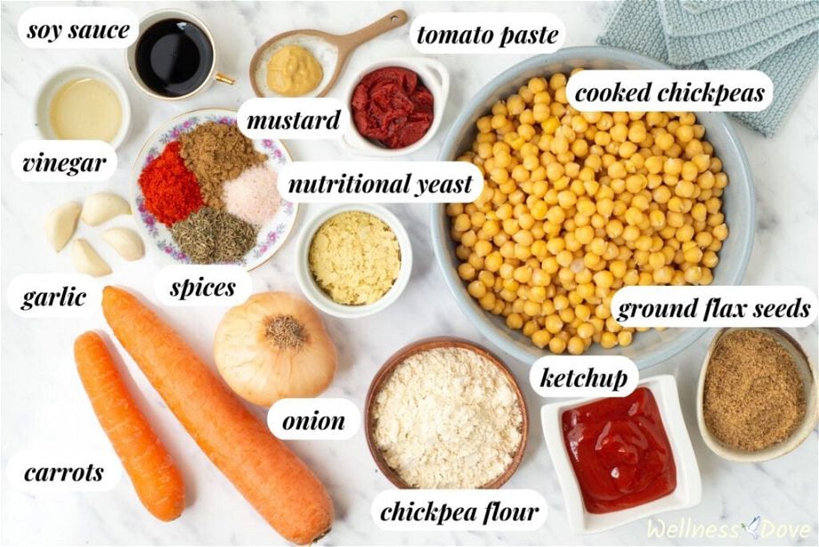 the ingredients for the vegan chickpea meatloaf