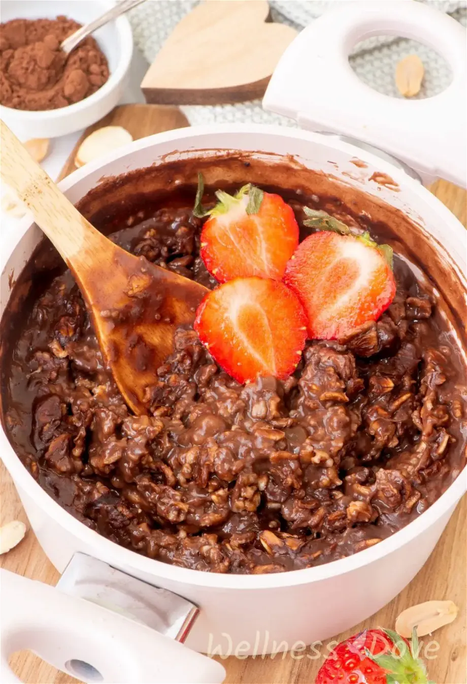 the  chocolate vegan oatmeal in a pot