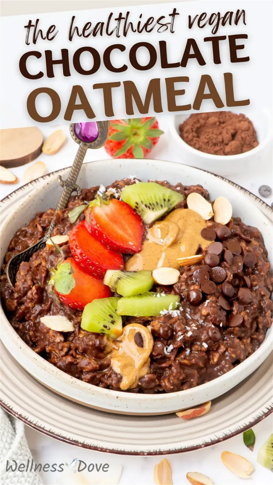 pinterest image for the chocolate vegan oatmeal