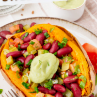 vegan stuffed sweet potatoes Pinterest Image