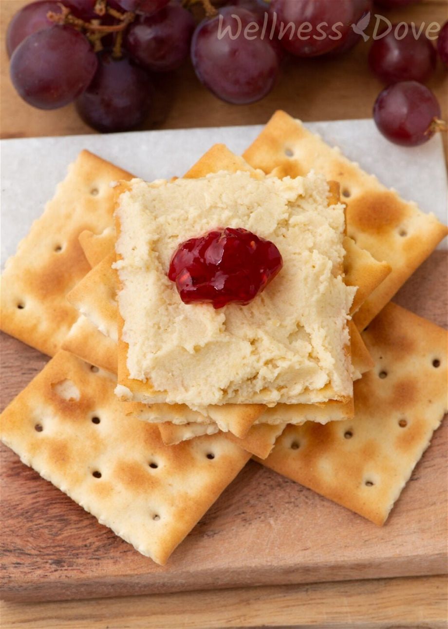 the Vegan Cashew Cheese spread on a cracker 