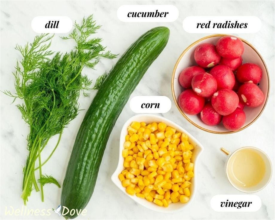 the ingredients for the Fresh Cucumber Summer Vegan Salad