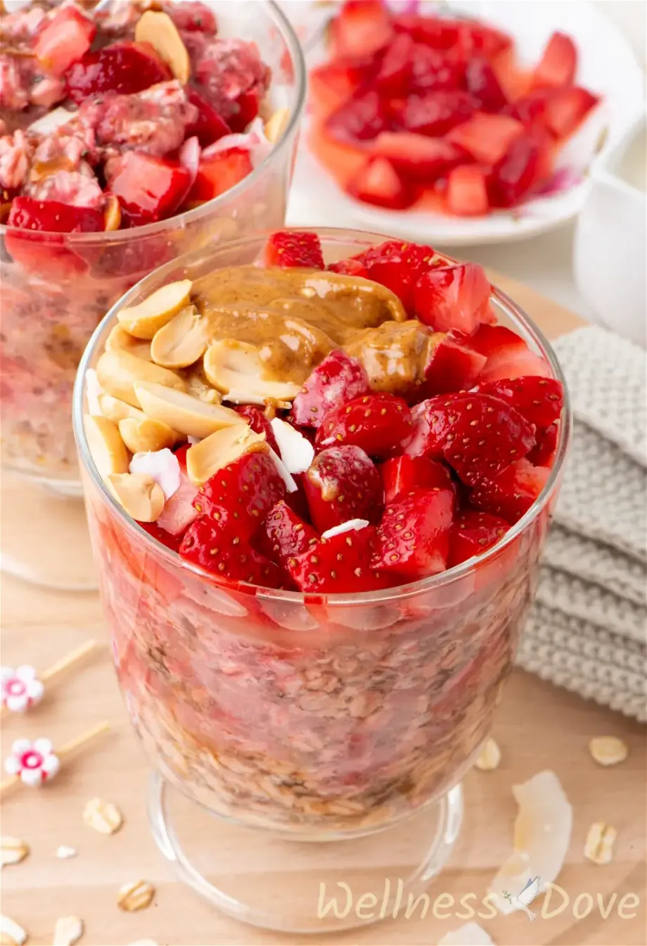 the Easy Overnight Oats with Strawberries in a glass