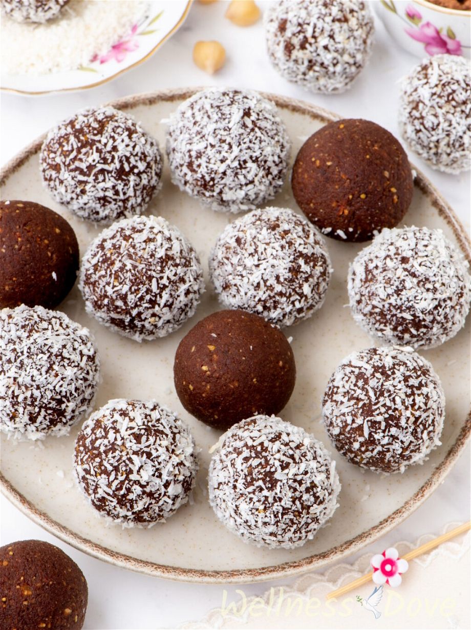 the healthy vegan chickpea energy balls in a plate