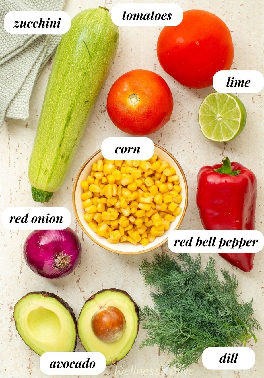 the ingredients for the Zucchini Vegan Salad