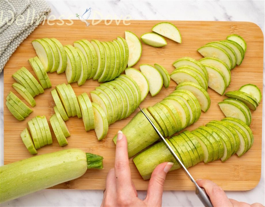 how to make the Easy Oil-free Vegan Baked Zucchini step 1: chopping the zucchini