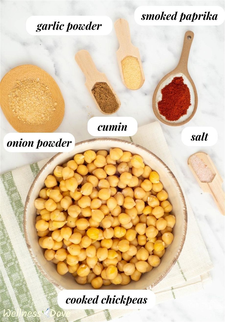 the ingredients for the Oil-free Oven Roasted Chickpeas