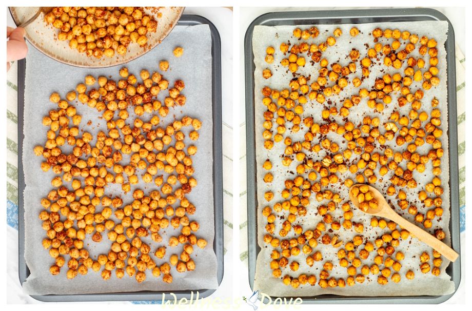 the Oil-free Oven Roasted Chickpeas: before and after baking