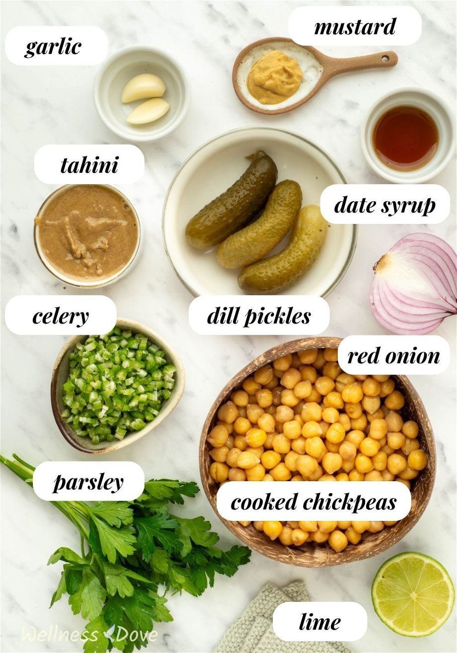 the ingredients for the Healthy Vegan Chickpea ‘Tuna’ Salad