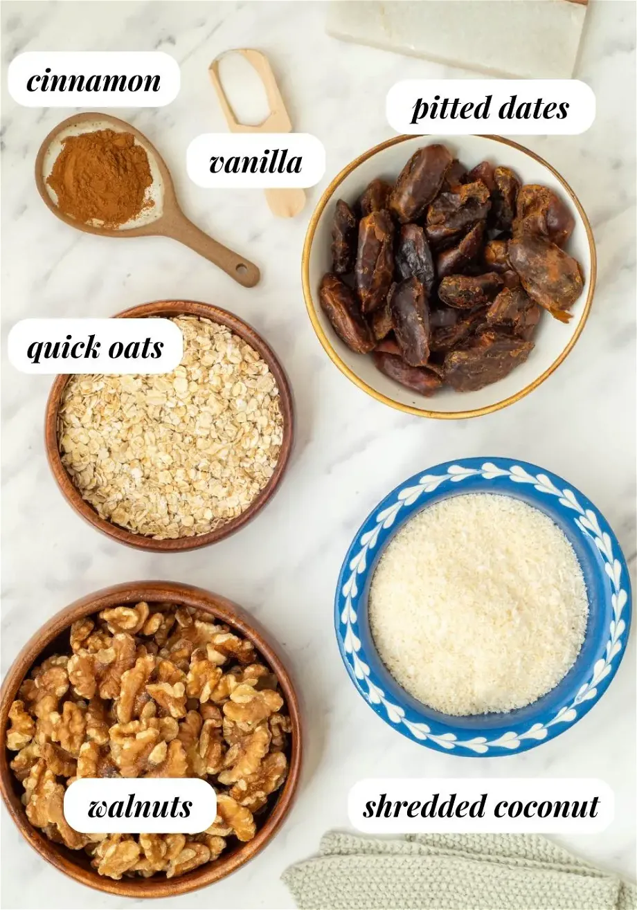 the ingredients for the Easy Oatmeal Walnut Vegan Cookies