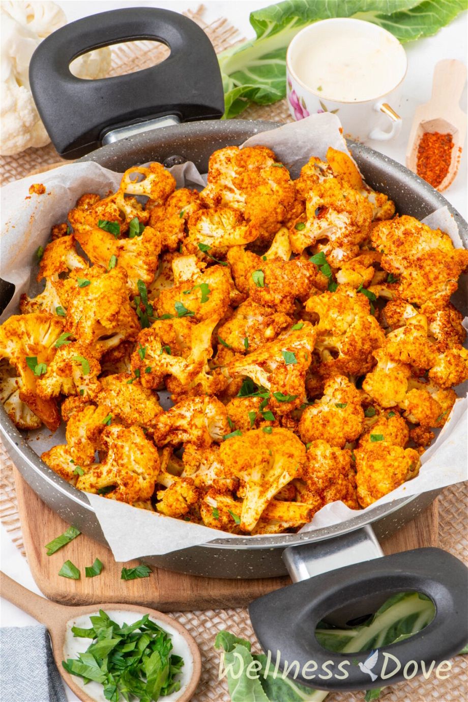 the Oil-free Oven Roasted Cauliflower in a pan