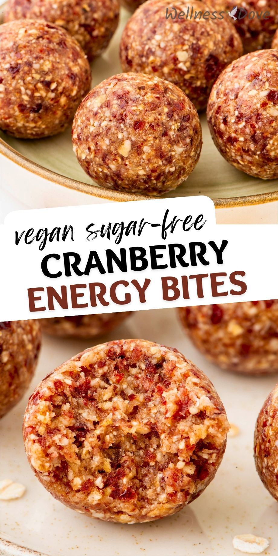 a pinterest image of the Cranberry Oatmeal Vegan Energy Bites 