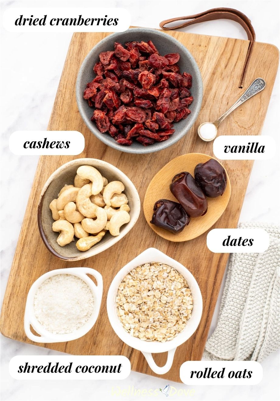 the ingredients for the Cranberry Oatmeal Vegan Energy Bites 