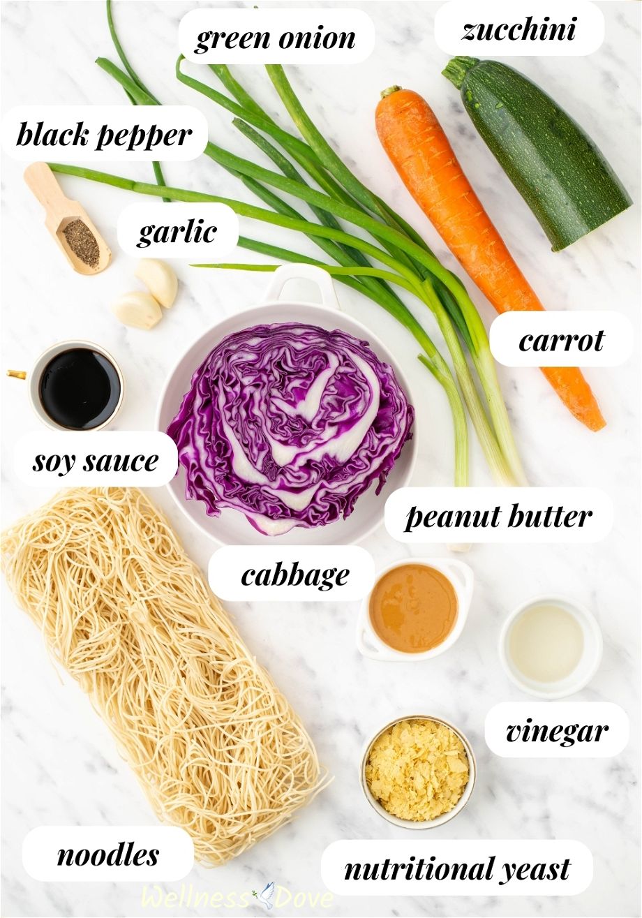 the ingredients for the Quick and Easy Vegan Stir Fry Noodles