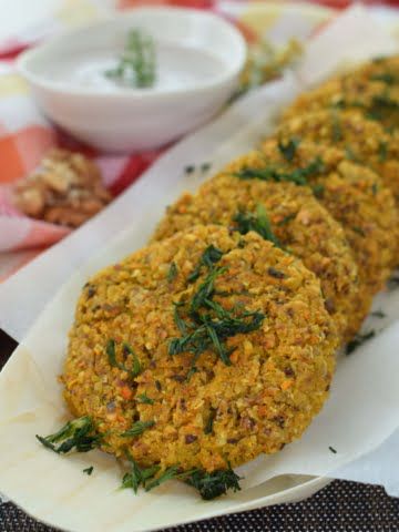 ¾ view of baked arabic veggies bean patties