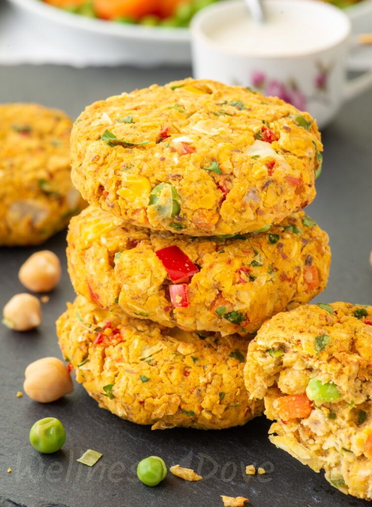 three vegan chickpea patties 