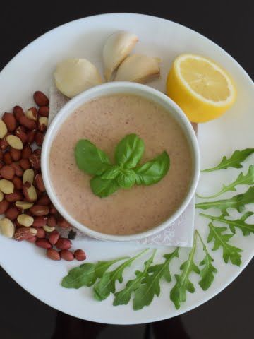 overhead photo of a bowl of peanut sauce