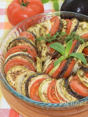 ¾ view of fresh herbs ratatouille