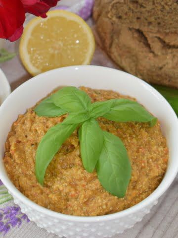 ¾ shot of vegan roasted vegetables dip