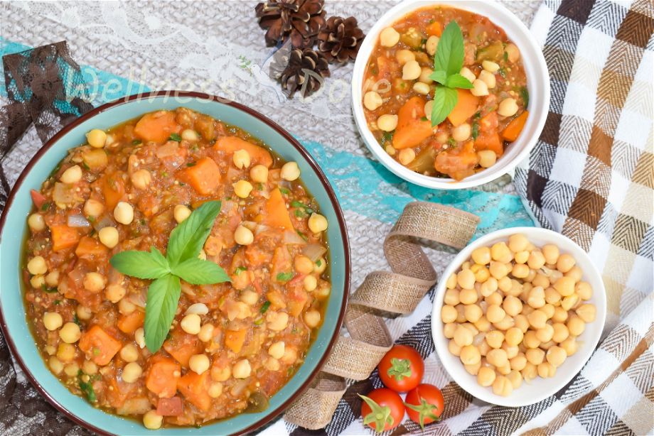 Chickpea stew with eggplant and sweet potato WellnessDove