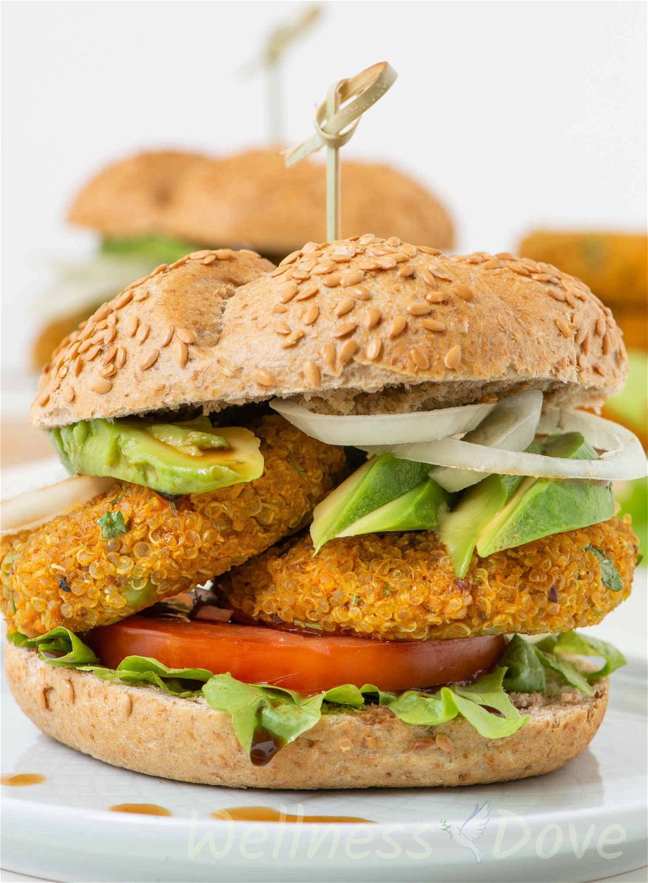 The vegan burger  on a plate, macro