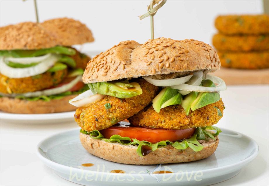 the vegan burger on a plate