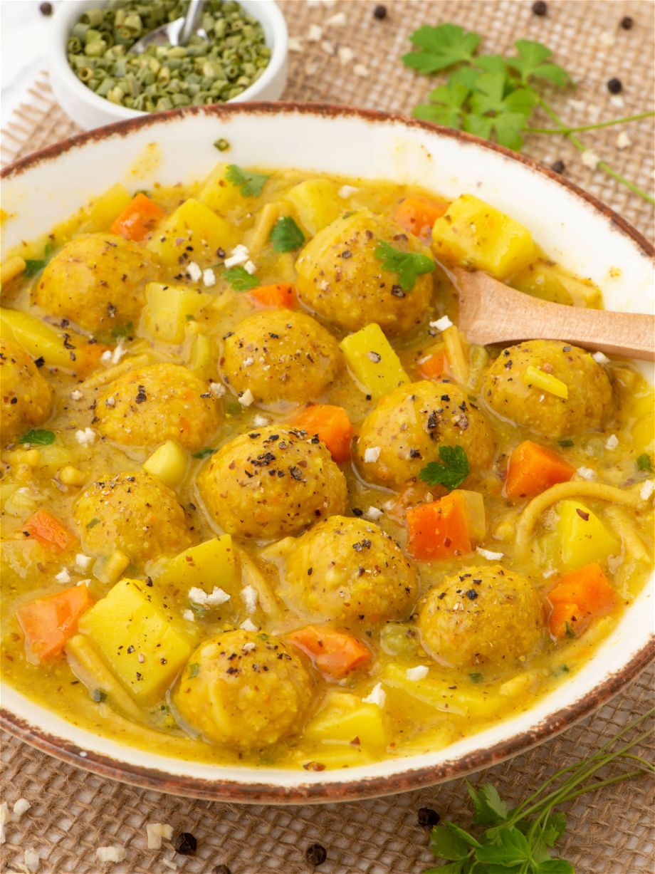 a plate full of healthy vegan oat balls soup ¾ shot