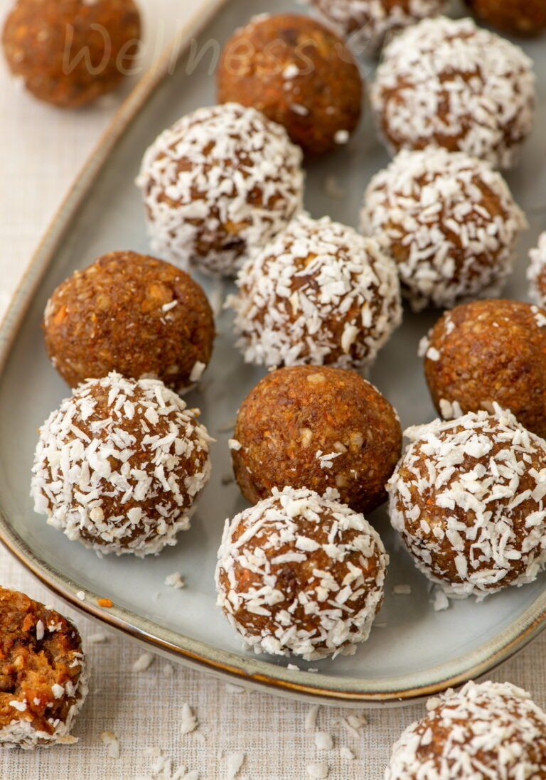 The carrot cake balls in a platter