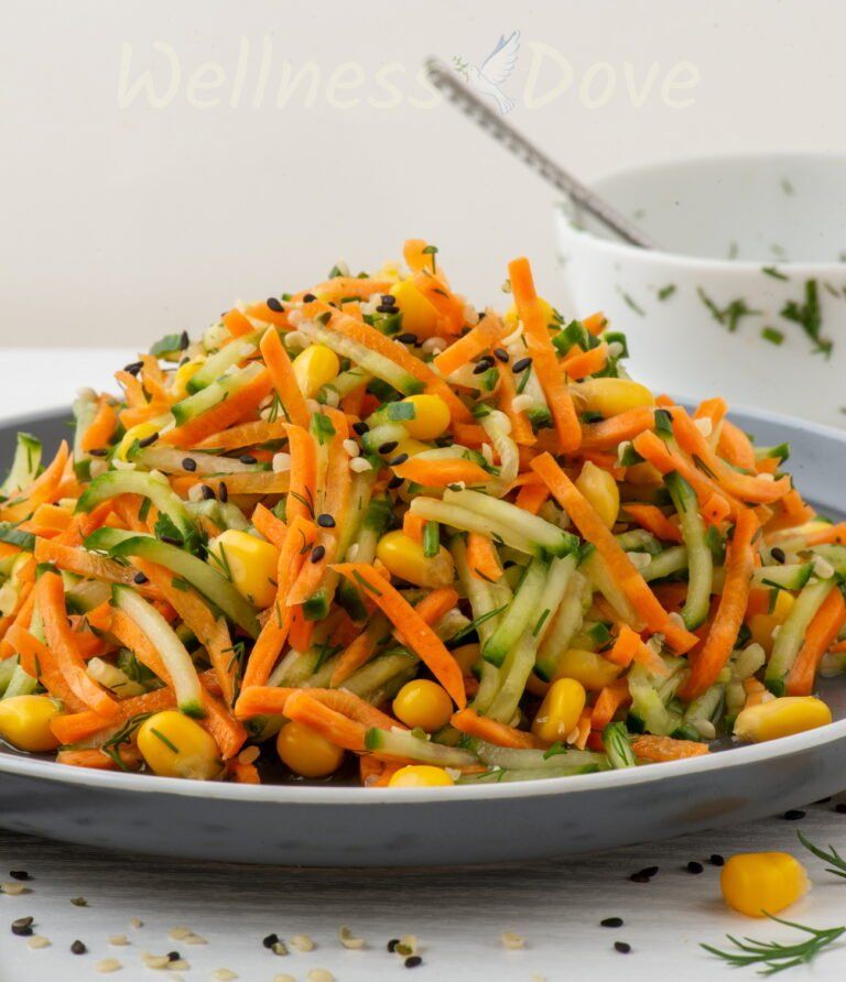 front view of the vegan salad in a grey plate