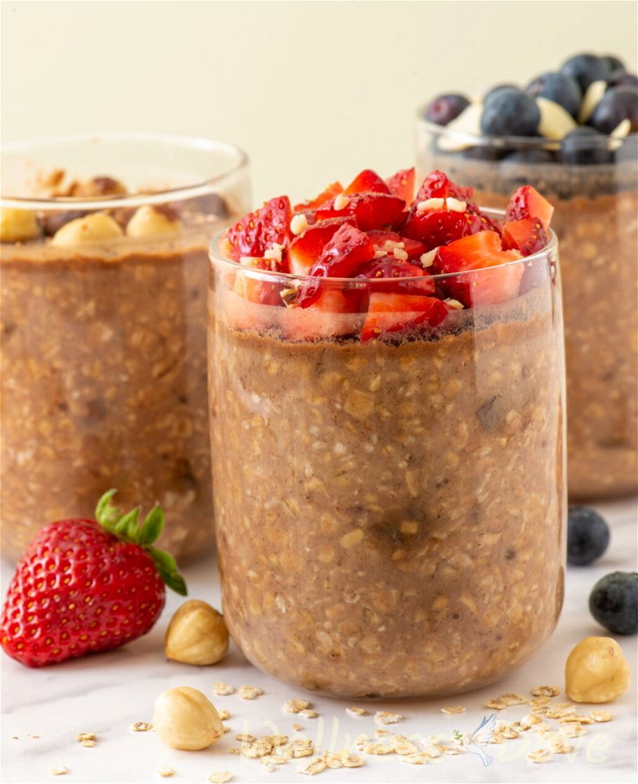 3 glasses of vegan overnight oats