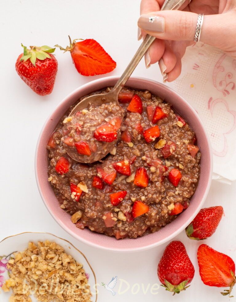 Overhead view of the healthy quinoa vegan breakfast