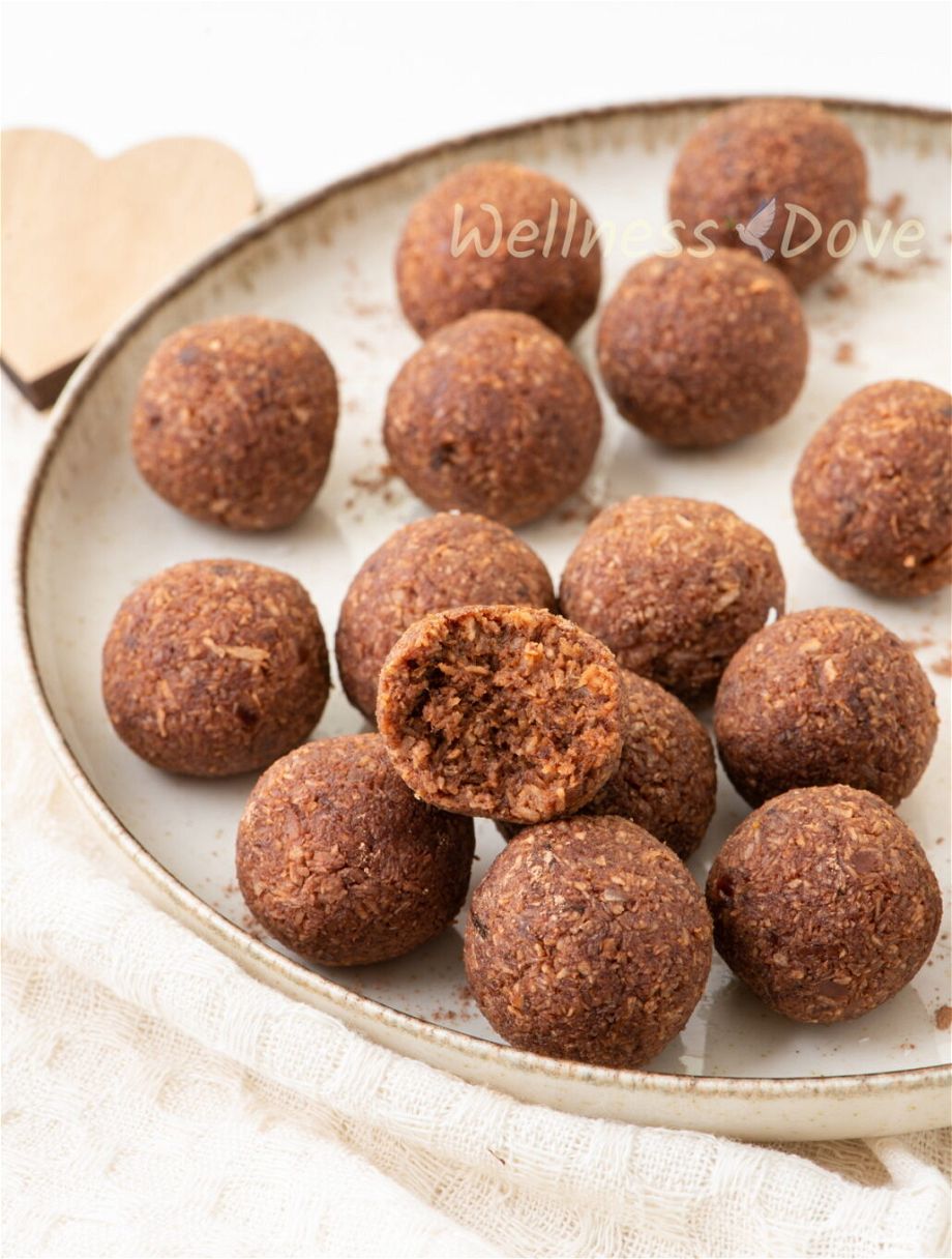 the vegan coconut balls in a large plant, front view