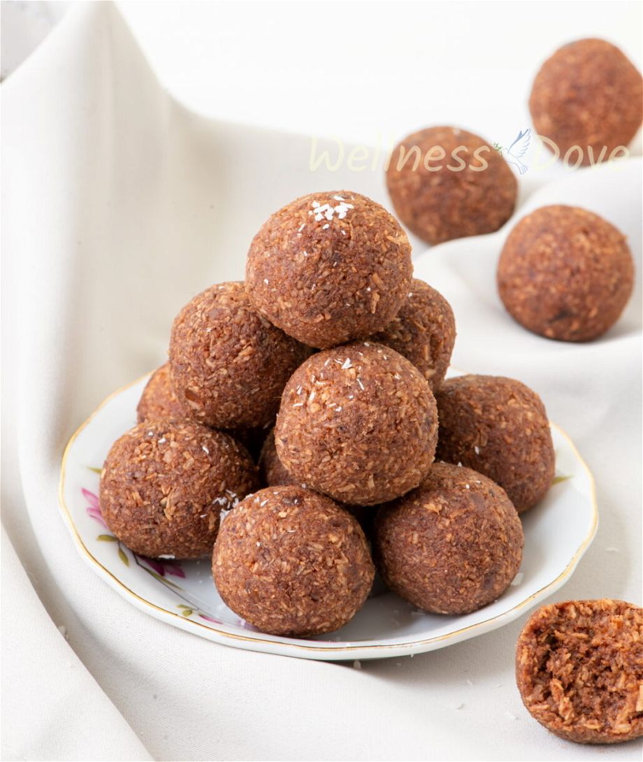 different view of the plant based coconut balls in a small plate