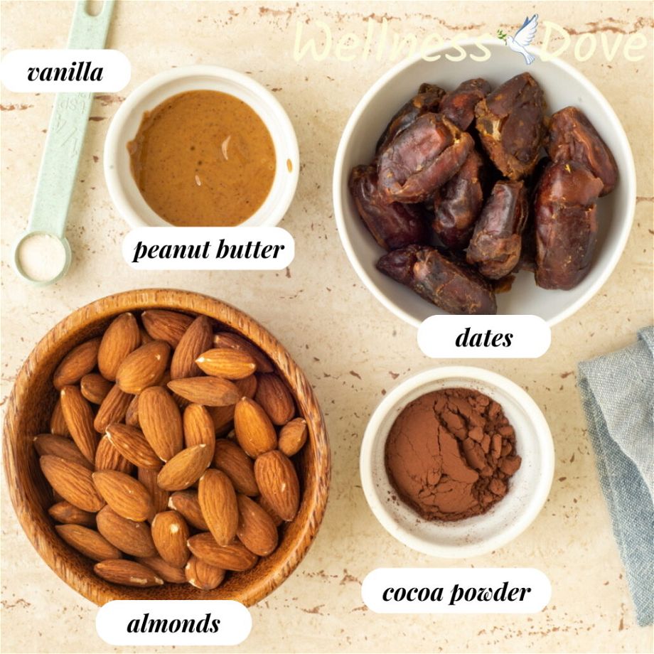 the ingredients for the vegan no bake sugar-free cookies