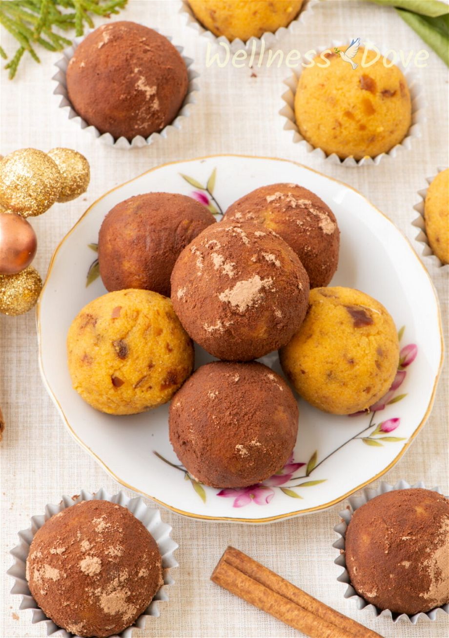 the easy vegan pumpkin truffles in a small plate 