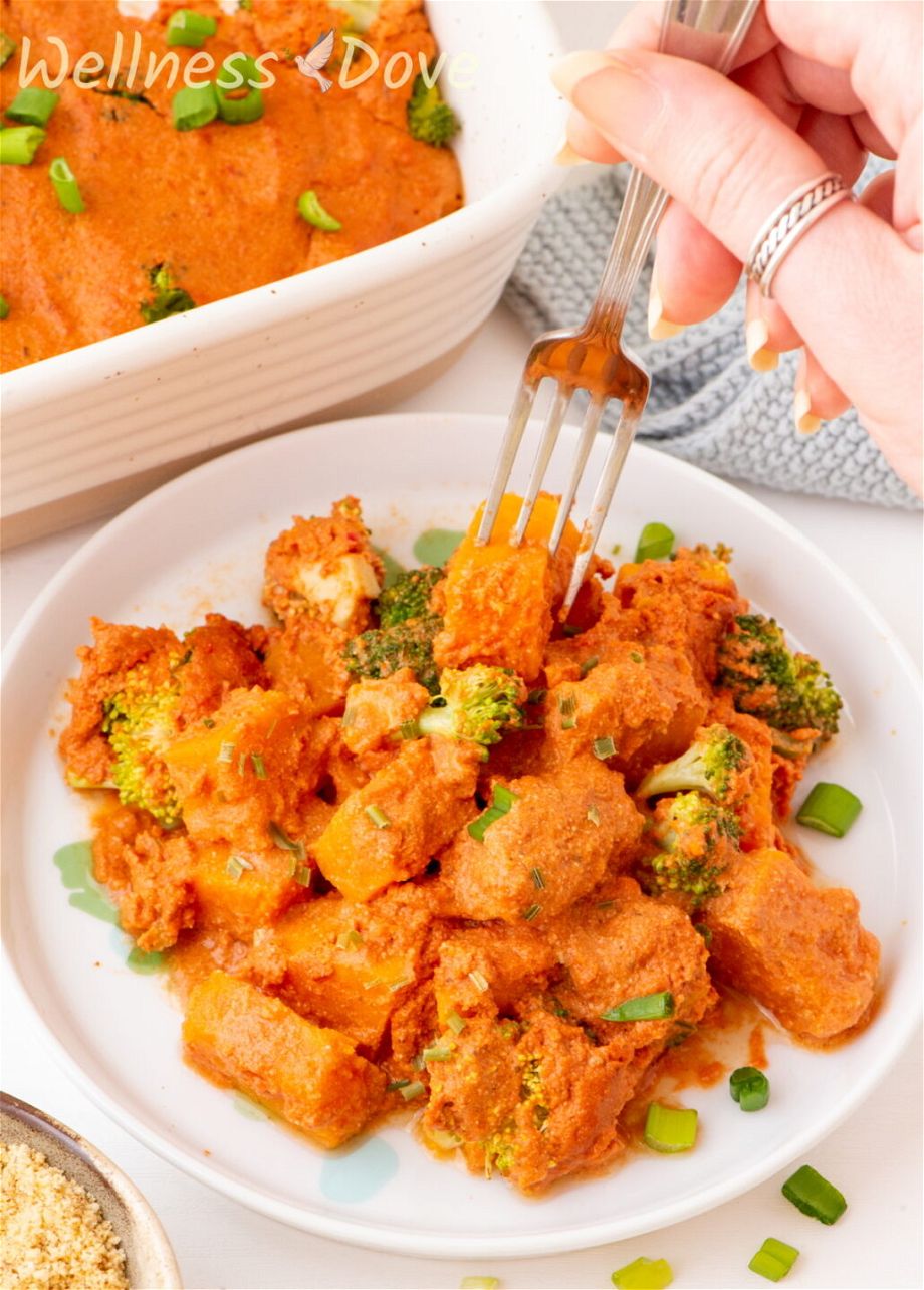 the  vegan broccoli casserole in a small plate